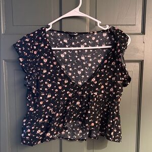 Fashion Nova Black Blouse with Pink Floral Pattern